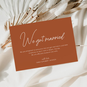 Wir got verheiratete Terracotta Hochzeitsankündigu Dankeskarte