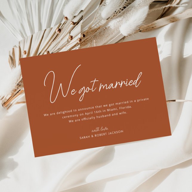 Wir got verheiratete Terracotta Hochzeitsankündigu Dankeskarte (Von Creator hochgeladen)