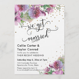 Wir Got Verheiratete Typografie Wildblume Gold Con Einladung