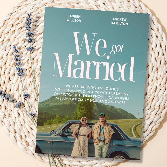 Wir got verheiratetes Vintages ästhetisches Foto Ankündigung (Von Creator hochgeladen)