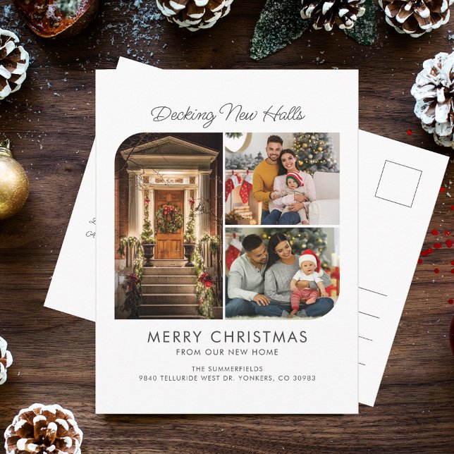 Wir haben abnehmende neue Hallen fotografiert Coll Ankündigungspostkarte (We've Moved Christmas Holidays Family Photo Collage Moving Announcement Postcard)