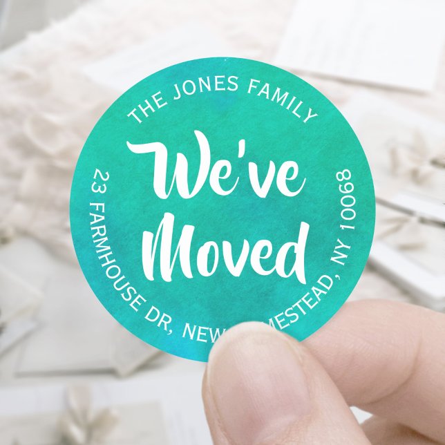 Wir haben Aquamarine Aquarellfarben-Rücksendeadres Runder Aufkleber (Von Creator hochgeladen)