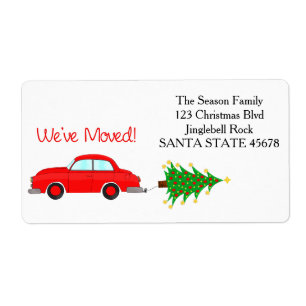 Wir haben Auto, Baum und Geschenke Weihnachtslabel