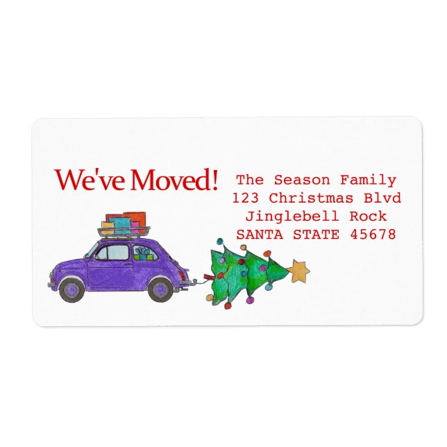 Wir haben Auto, Baum und Geschenke Weihnachtslabel (Vorne)