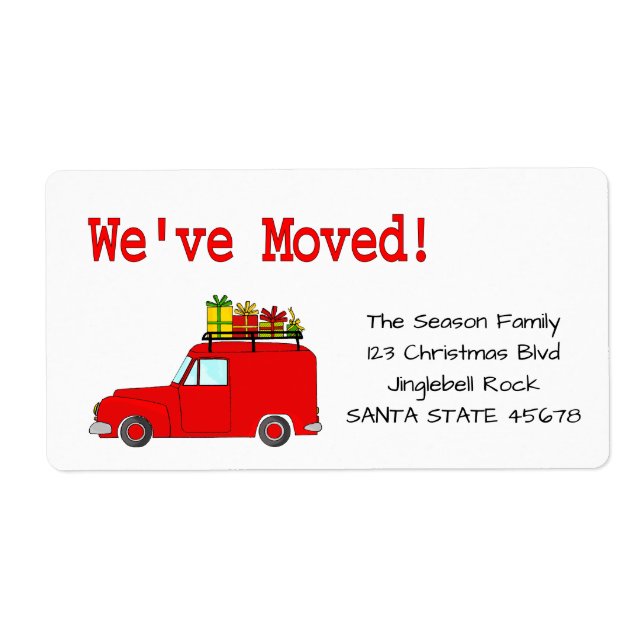 Wir haben Auto, Baum und Geschenke Weihnachtslabel (Vorne)