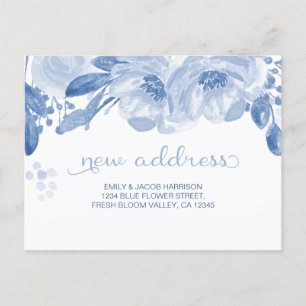 Wir haben Blue Watercolor Floral neue Adresse vers Ankündigungspostkarte
