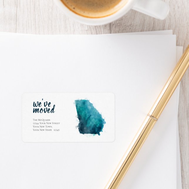 Wir haben Blue Watercolor Georgia verschoben Adressaufkleber (Watercolor blues We've Moved to Georgia return address label)
