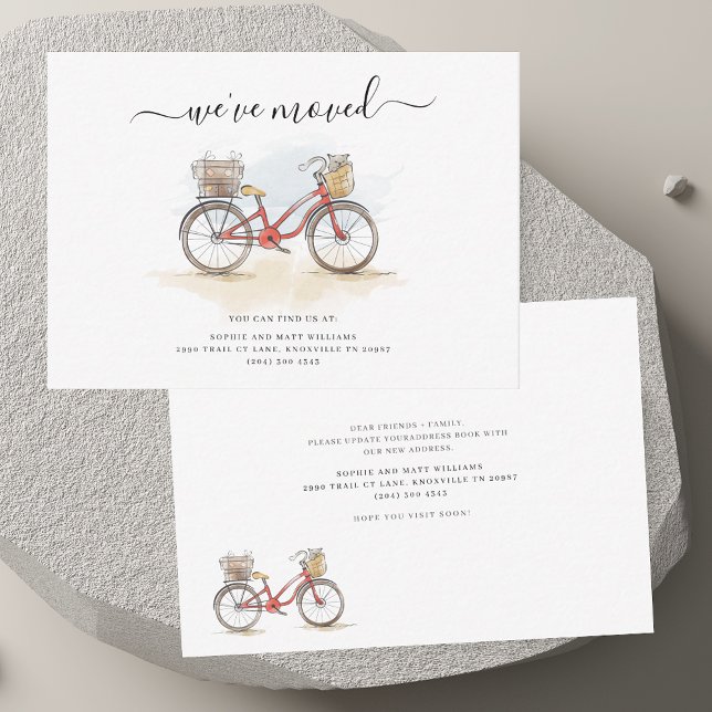 Wir haben Boho Chic Red Bicycle Moving Mitteilungskarte (We've Moved Boho Chic Red Bicycle Moving Note Card)