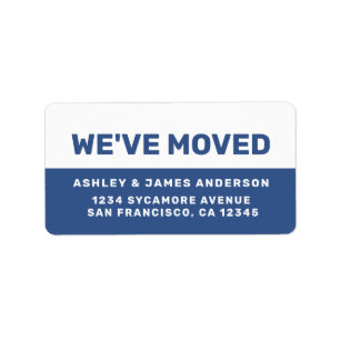 Wir haben Classic Blue White New Address verschobe Adressaufkleber