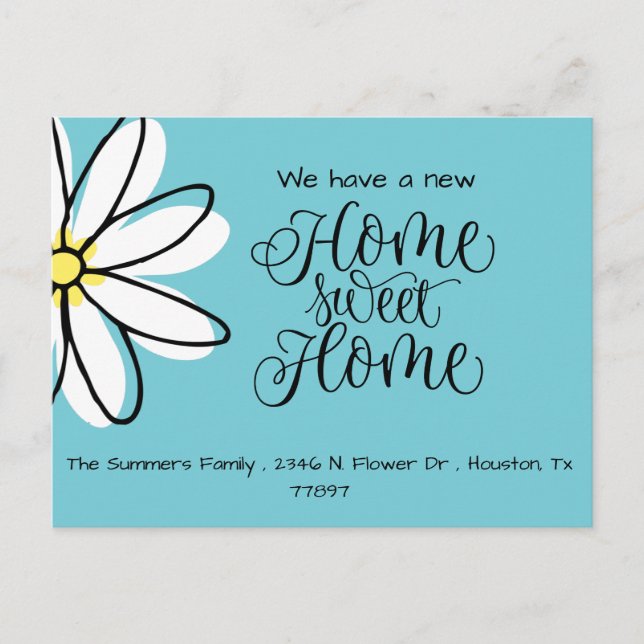 Wir haben Daisy New Address Announcement blau vers Ankündigungspostkarte (Vorderseite)