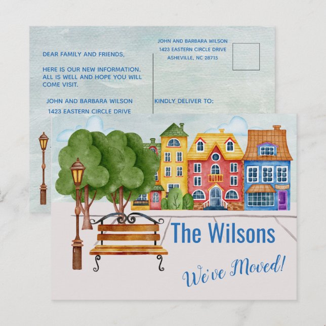 Wir haben das bunte Stadtleben-Budget verschoben Ankündigungspostkarte (Vorne/Hinten)