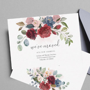 Wir haben das Burgund-Floral-Bewegung bewegt Mitteilungskarte