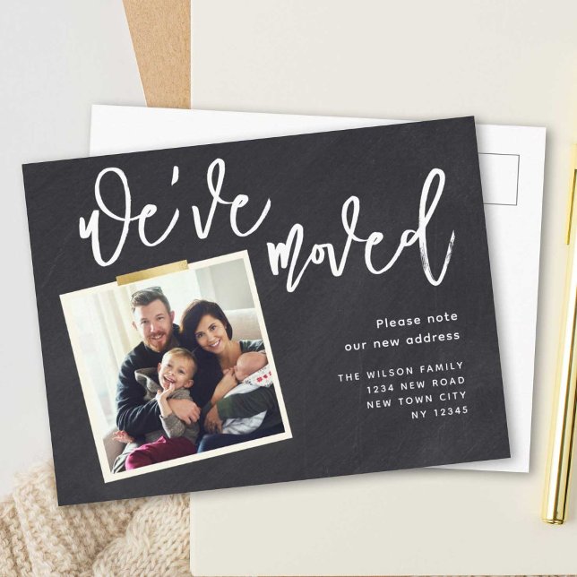 Wir haben das einfache moderne Foto verschoben Ankündigungspostkarte (Von Creator hochgeladen)