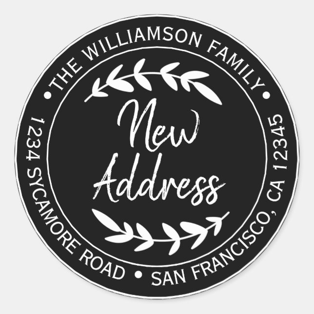 Wir haben das neue schwarze Adressetikett verschob Runder Aufkleber (Vorderseite)