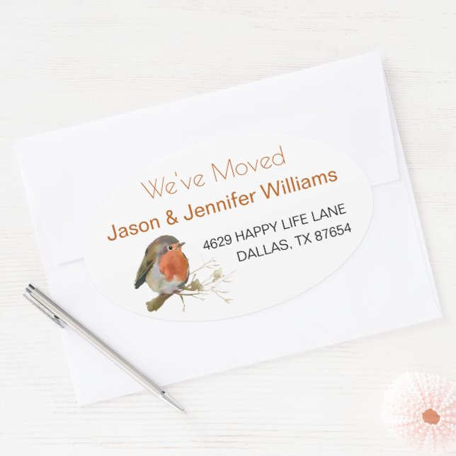 Wir haben den Adresswechsel auf neue Zuhause Robin Ovaler Aufkleber (Umschlag)