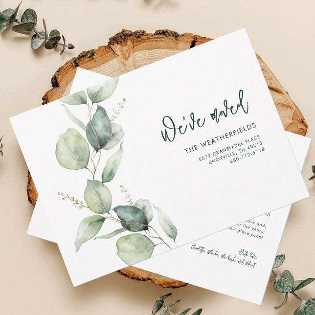 Wir haben den Eukalyptus bewegt Ankündigung (Watercolor Eucalyptus Greenery Moving Announcement)