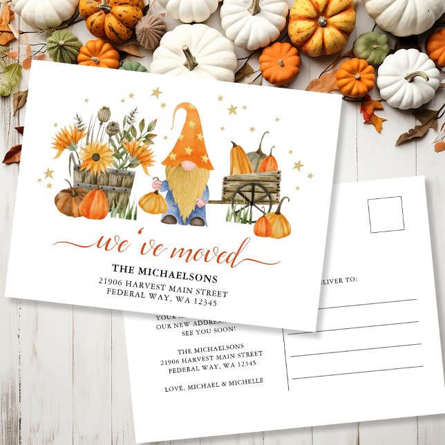 Wir haben den Herbst verschoben und die Ankündigun Postkarte (We've Moved Autumn Gnome New Address Announcement Postcard)