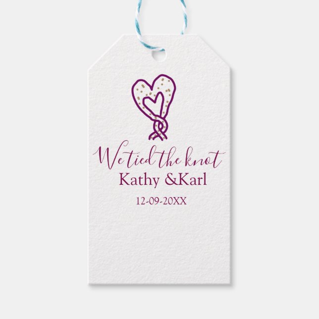 Wir haben den Knoten rosa Herz Knoten Name Datum R Geschenkanhänger (Vorderseite)