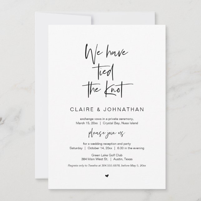 Wir haben den Knoten, Schwarz, Hochzeitsfeier gefe Einladung (Vorderseite)