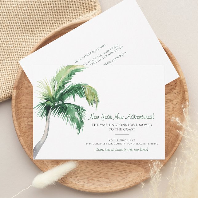 Wir haben den Palmenbaum an der Küste im neuen Jah Ankündigung (Palm Tree Change of Address Moving Announcement Holiday Card)