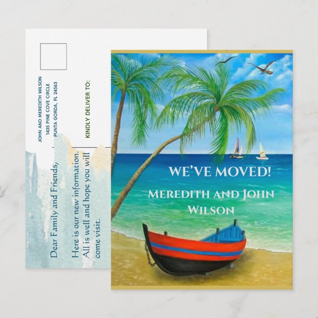 Wir haben den Tropical Beach Ocean Palms Move Ankündigungspostkarte (Vorne/Hinten)