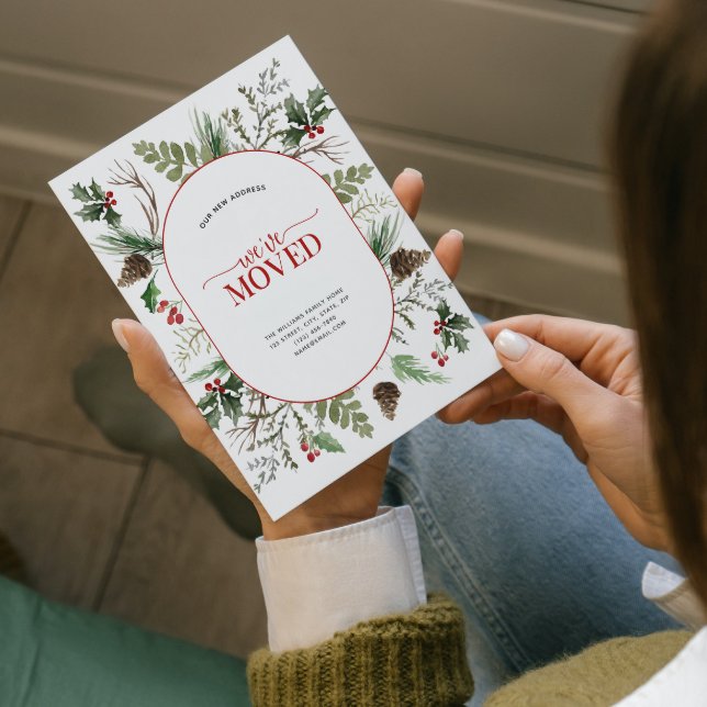 Wir haben den Wald Berry Pinecone bewegt Ankündigungspostkarte (Celebrate the new beginning with this festive 'We've Moved" postcard!
)