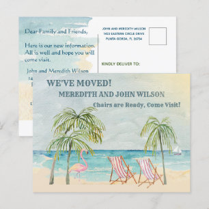 Wir haben den Wasserfarben-Strand-Umzug des Hausha Ankündigungspostkarte