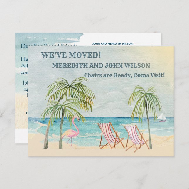 Wir haben den Wasserfarben-Strand-Umzug des Hausha Ankündigungspostkarte (Vorne/Hinten)