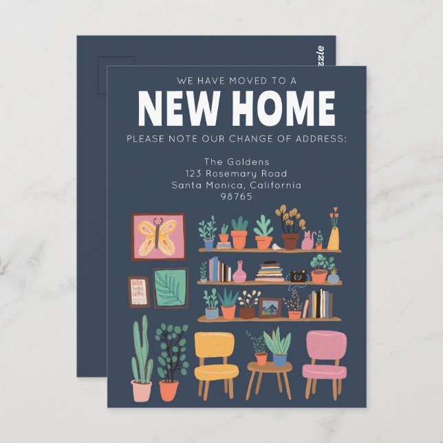 Wir haben die Adresse ändern Niedlichen Wohnzimmer Postkarte (Vorne/Hinten)