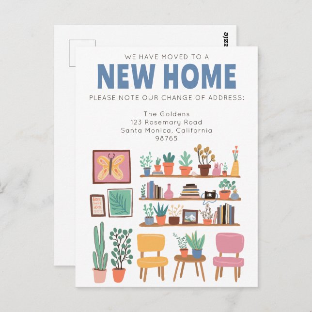 Wir haben die Adresse ändern Niedlichen Wohnzimmer Postkarte (Vorne/Hinten)