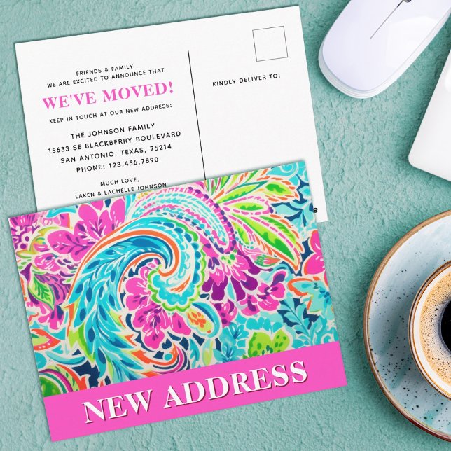 Wir haben die Ankündigung "Adresswechsel" verschob Postkarte (A cute watercolor paisley new address moving card. Personalize it with your details.)