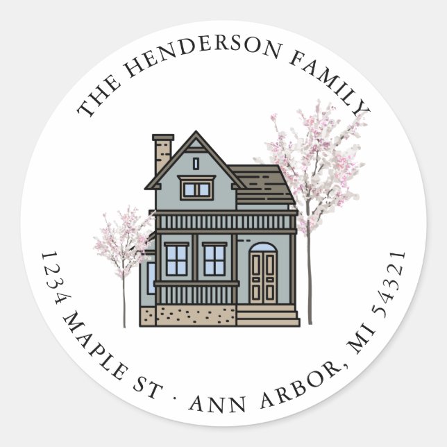 Wir haben die Ankündigung "Adresswechsel" verschob Runder Aufkleber (Vorderseite)