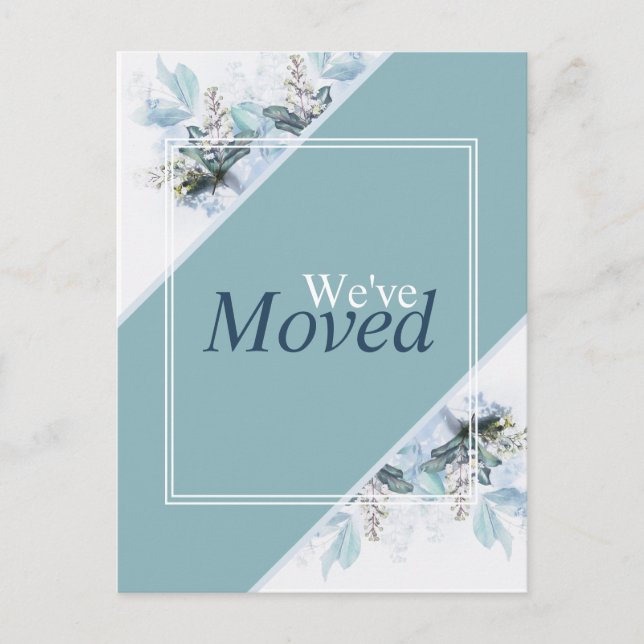 Wir haben die Ankündigung "Blue Floral Moving" Postkarte (Vorderseite)