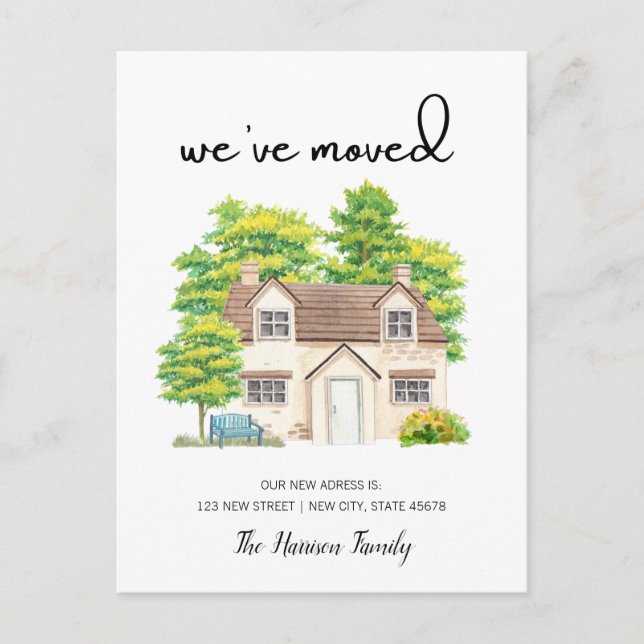 Wir haben die Ankündigung der neuen Zuhause versch Postkarte (Vorderseite)