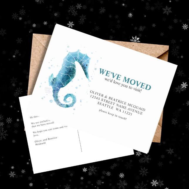 Wir haben die Ankündigung über die Bewegung des Ni Postkarte (Watercolor Sea Horse Moving Announcement Post Card)