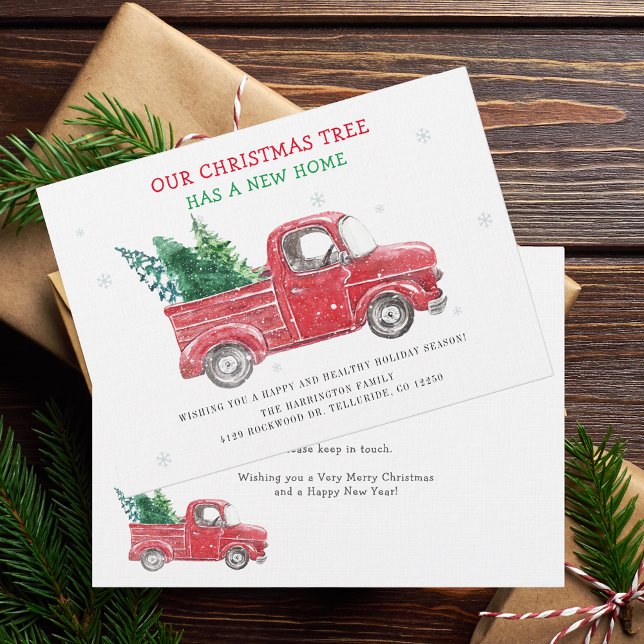 Wir haben die Ankündigung über Weihnachtsfeiertage (Christmas Holidays Moving Announcement with Classic Red Truck Card)