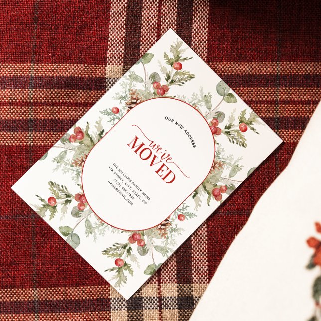 Wir haben die Ankündigung "Winter Pine Berry Movin (Sending your family and friends a festive 'We've Moved!' Christmas card!
)