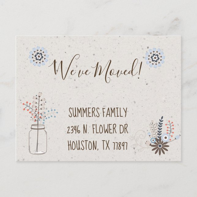 Wir haben die Blumenankündigung "New Address" mode Ankündigungspostkarte (Vorderseite)