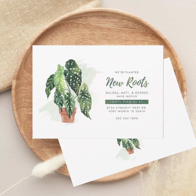 Wir haben die botanische Pflanze der Wasserfarbe v Ankündigung (New Roots Change of Address Watercolor Potted Plant Moving Announcement)