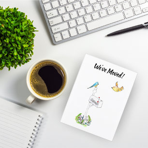 Wir haben die Frühlingsbox mit Singvögeln verschob Ankündigungspostkarte