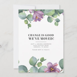 Wir haben die neue Adresse Eukalyptus Greenery Mov Ankündigung