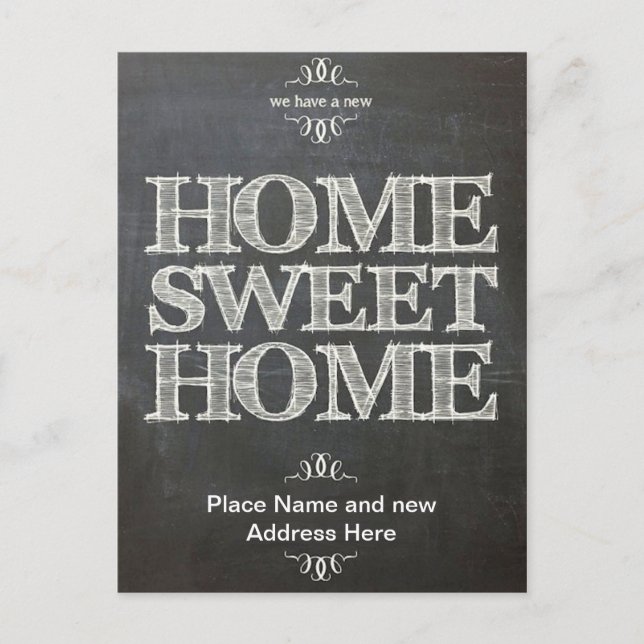 Wir haben die neue Chalkboard-Postkarte verschoben Ankündigungspostkarte (Vorderseite)