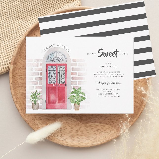 Wir haben die neue rote Wasserfarbentür für die Ad Ankündigung (We've Moved New Address  Watercolor Red Door Announcement)