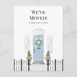 Wir haben die neue Zuhause Blue Watercolor Door Po Postkarte