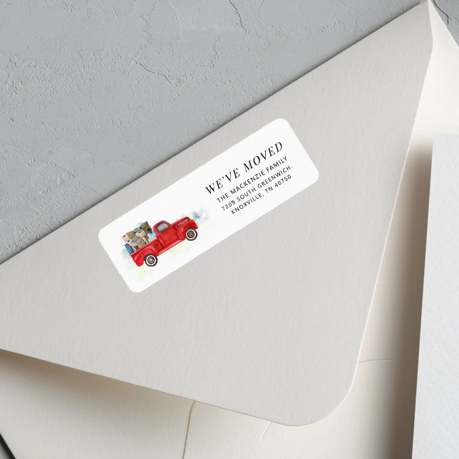 Wir haben die Red Truck Rücksendeadresse bewegt (Moving Announcement Red Truck Return Address Label)