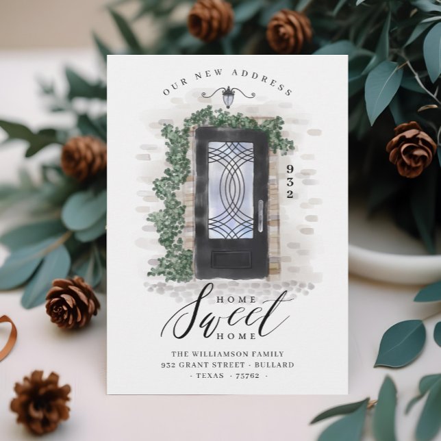 Wir haben die schwarze Eisenerzdecke durch eine el Ankündigung (We've Moved Black Iron Watercolor Elegant Door Announcement)