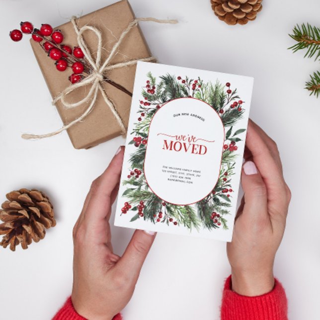 Wir haben die warme Rote Winter-Ankündigung versch Ankündigungspostkarte (Celebrate the new beginning with this festive 'We've Moved" postcard!
)