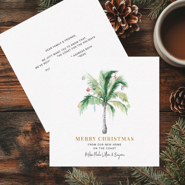 Wir haben die Weihnachtsfeiertage in Palmen versch Mitteilungskarte (Moving Announcement Christmas Holidays Family Change of Address Palm Tree Mini Card)