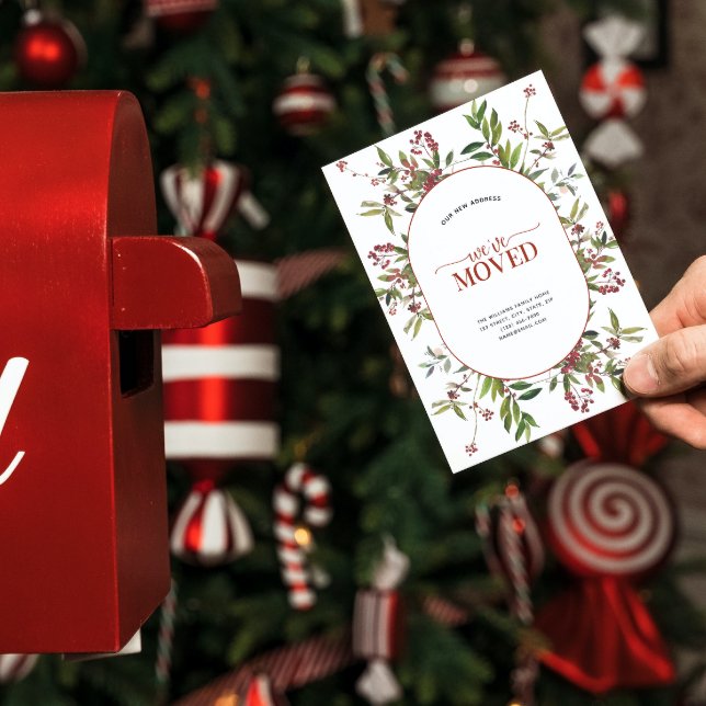 Wir haben die Winter Berry Ankündigung Postkarte v (Celebrate the new beginning with this festive 'We've Moved" postcard!)