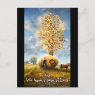 Wir haben ein neues Adresse   lustiges Ei-Haus Ankündigungspostkarte